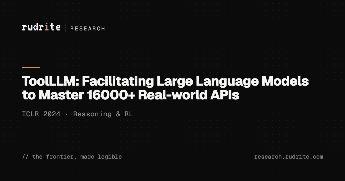 ToolLLM: Facilitating Large Language Models to Master 16000+ Real-world APIs — interactive visual explainer | Rudrite Research