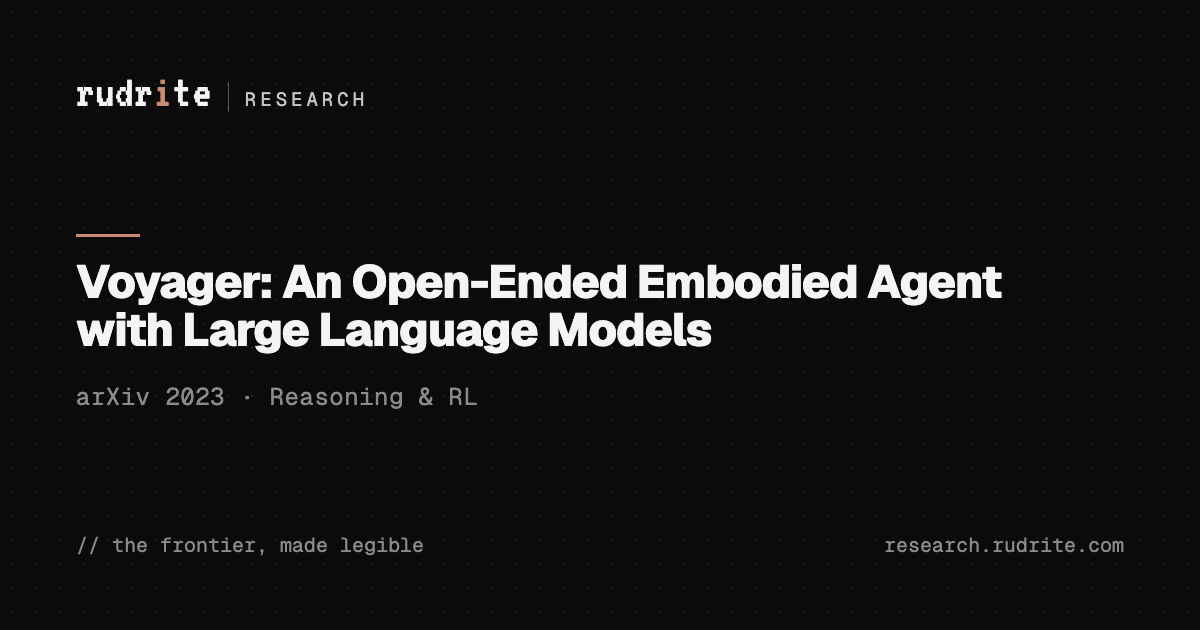 Voyager: An Open-Ended Embodied Agent with Large Language Models — interactive visual explainer | Rudrite Research